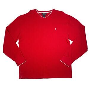 Polo Ralph Lauren 2XL Thermal Waffle Knit Long Sleeve Cotton Red White Shirt
